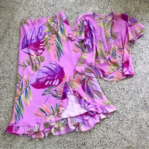 Midnight Velvet Two Piece Tropical Skirt and Wrap Top Set